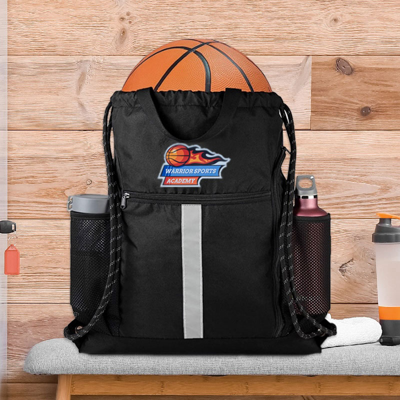 Drawstring Sports Backpack Bags with Bottle Holders