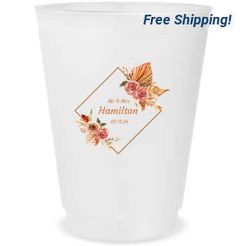 Custom Last Name Bohemian Floral Wedding Frosted Stadium Cups