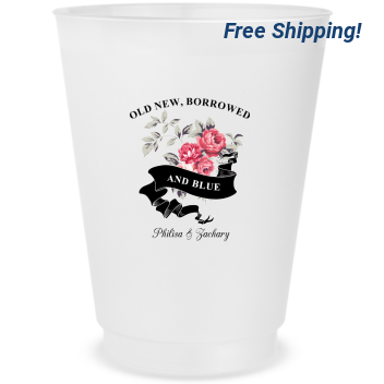Custom Old New Borrowed And Blue Floral Wedding Frosted Stadium Cups