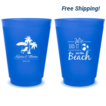 Custom We Did It On The Beach Wedding Frosted Stadium Cups