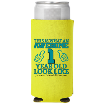 Awesome 1 Year Old Birthday Full Color Slim Can Coolers