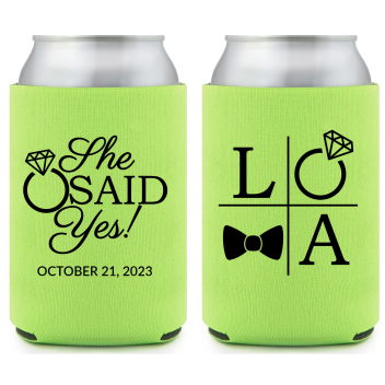 Custom Initials She Said Yes Engagement Full Color Can Coolers