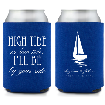 Custom I’ll Be By Your Side Sailboat Nautical Wedding Full Color Can Coolers