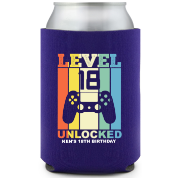 Level 18 Unlocked Birthday Full Color Can Coolers