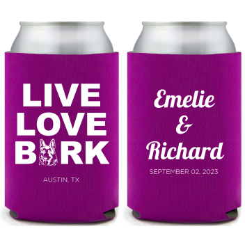 Personalized German Shepherd Live Love Bark Pet Wedding Full Color Can Coolers