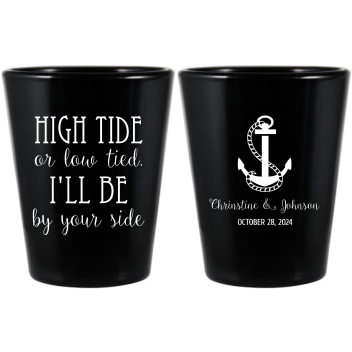 Custom High Or Low Tide By Your Side Beach Wedding Black Shot Glasses