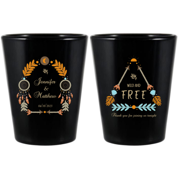 Custom Wild And Free Dreamcatcher Boho Wedding Black Shot Glasses