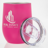 12 Oz. Laser Engraved Stainless Steel Wine Tumblers Pink - Engraved with Lid - Tumbler