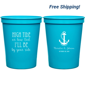 Custom High Or Low Tide By Your Side Beach Wedding Stadium Cups
