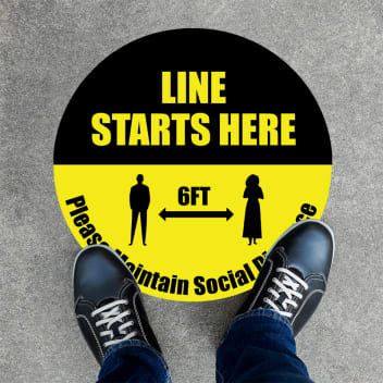 Line Starts Here Round Social Distancing Stickers