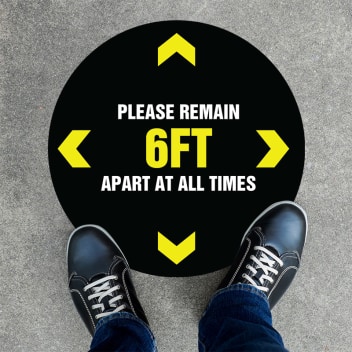 6ft At All Times Round Social Distancing Stickers