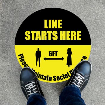 Line Starts Here Round Social Distancing Stickers