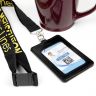 Black Lanyard with Yellow Imprint Color and Black PU Card Holder - Lanyards