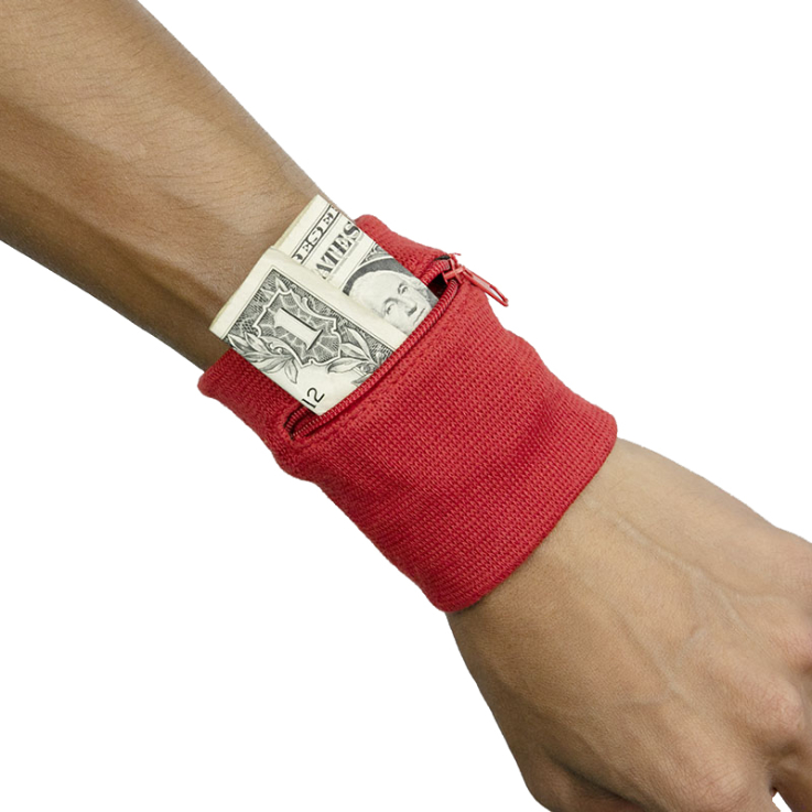 04. Zipper Sports Wristband Wallet Pouch Red - Pocket