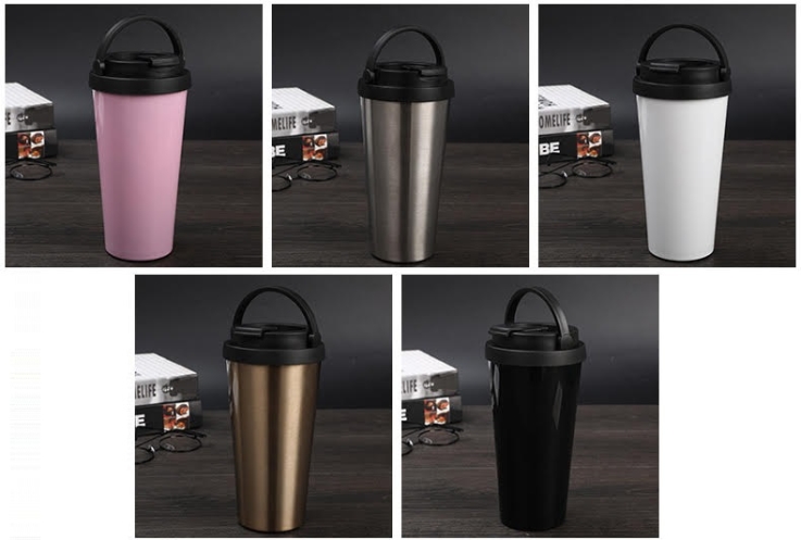 17 Oz. Laser Engraved Travel Coffee Tumblers With Handle - Laser Engraved