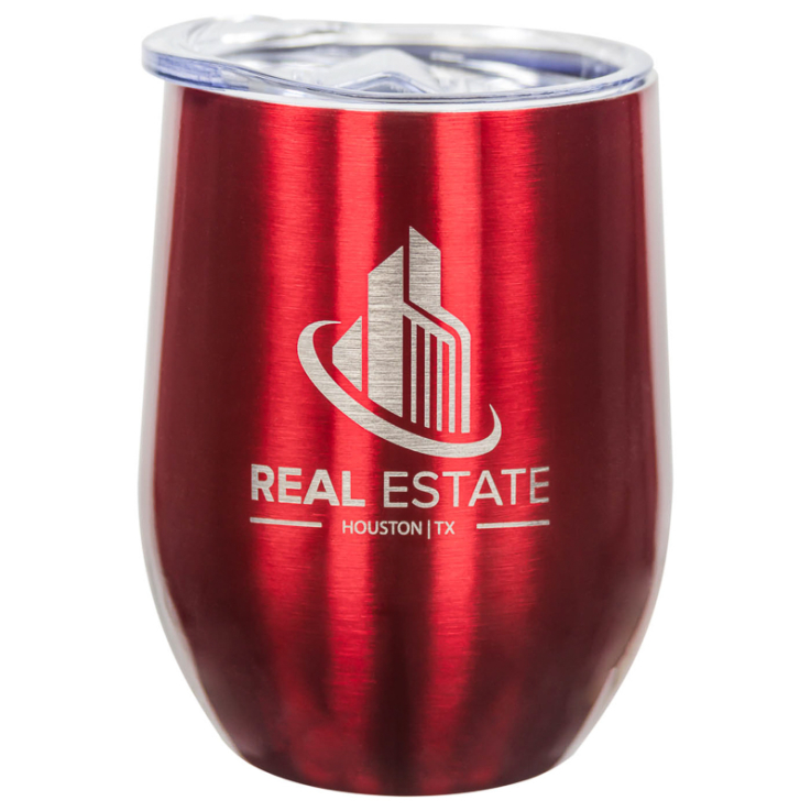 12 Oz. Laser Engraved Stainless Steel Wine Tumblers Red - Travel Mugs