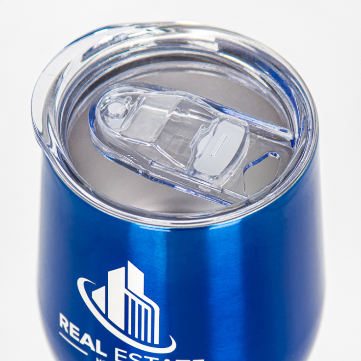12 Oz. Laser Engraved Stainless Steel Wine Tumblers Blue - Engraved with Lid - Drinkware