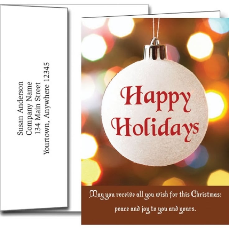 Happy Holidays Ornament Greeting Cards With Imprinted Envelopes - 