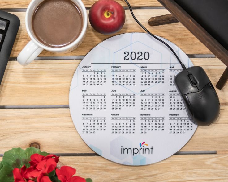 1 - Full Color 2020 Calendar Circle Mouse Pads - Imprint Mouse Pads