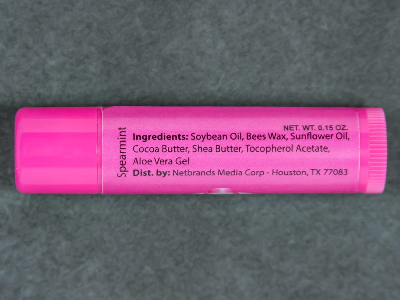 Hot Pink Lip Balm Tube with Full Imprint Colors - Ingredients Label - Lip