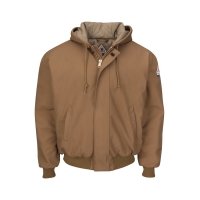 Bulwark Men's Insulated Brown Duck Hooded Jacket With Knit Trim - JLH6