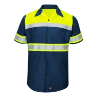Red Kap Men's Hi-Visibility Colorblock Ripstop Short Sleeve Work Shirt - SY80