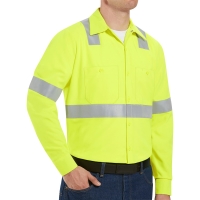 Red Kap Men's High Visibility Safety Long Sleeve Work Shirt - SS14HV