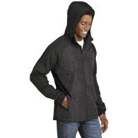 Sport-Tek Heather Colorblock Raglan Hooded Wind Jacket.