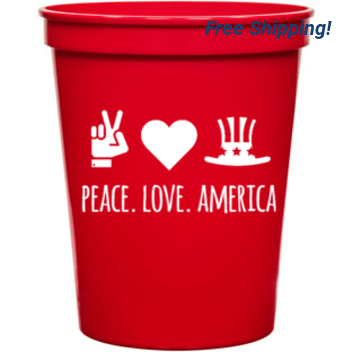 Holidays & Special Events Peace Love America 16oz Stadium Cups Style 136176