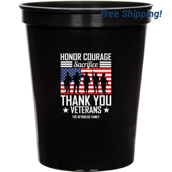 Honor Courage Sacrifice Thank You Veterans 16oz Stadium Cups Style 173087