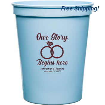 Customized Our Story Begins Here Wedding Stadium Cups