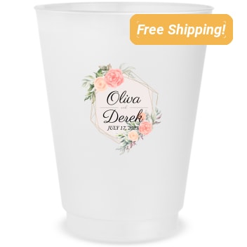 Custom Elegant Floral Personalized Wedding Frosted Stadium Cups