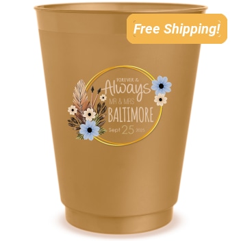 Custom Forever & Always Floral Arch Bohemian Wedding Frosted Stadium Cups