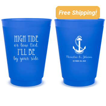 Custom High Or Low Tide By Your Side Beach Wedding Frosted Stadium Cups