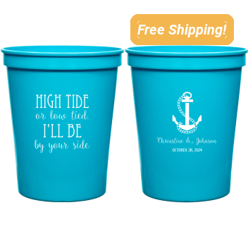 Custom High Or Low Tide By Your Side Beach Wedding Stadium Cups