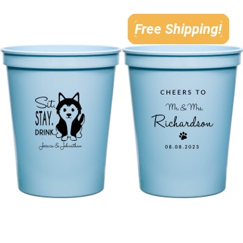 Custom Husky Sit Stay Drink Pet Wedding Stadium Cups