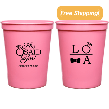 Custom Initials She Said Yes Engagement Stadium Cups