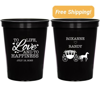 Custom Life Love And Happiness Carriage Fairytale Wedding Stadium Cups