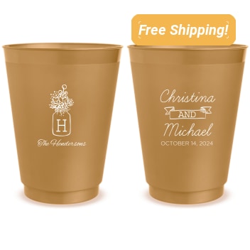Custom Mason Jar Boho Wedding Frosted Stadium Cups