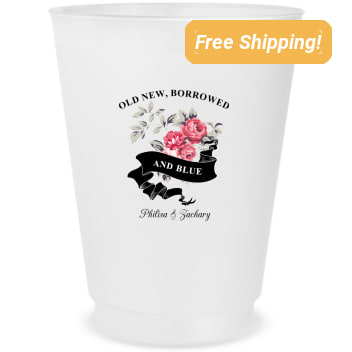 Custom Old New Borrowed And Blue Floral Wedding Frosted Stadium Cups