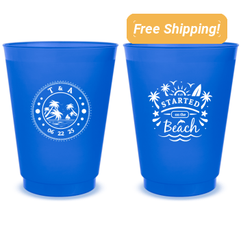 Custom Tropical It All Started On The Beach Wedding Frosted Stadium Cups