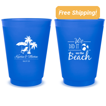 Custom We Did It On The Beach Wedding Frosted Stadium Cups