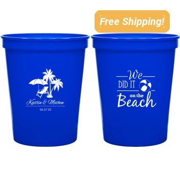 Custom We Did It On The Beach Wedding Stadium Cups