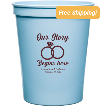 Customized Our Story Begins Here Wedding Stadium Cups