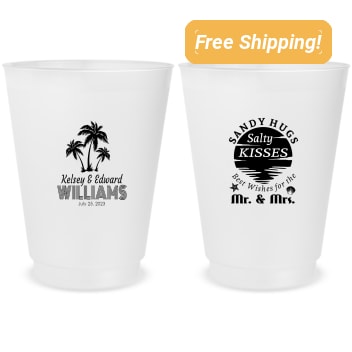 Customized Sandy Hugs And Salty Kisses Beach Wedding Frosted Stadium Cups