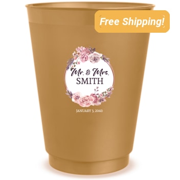 Personalized Classic Wedding Floral Wreath Frosted Stadium Cups