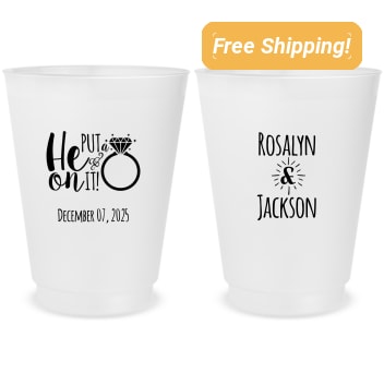 Personalized He Put A Ring On It Engagement Frosted Stadium Cups