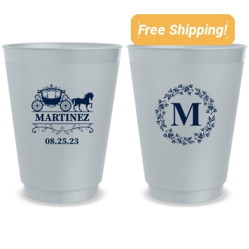 Personalized Monogram Carriage Fairytale Wedding Frosted Stadium Cups