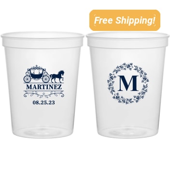 Personalized Monogram Carriage Fairytale Wedding Stadium Cups