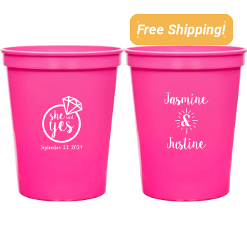 Personalized She Said Yes Engagement Stadium Cups